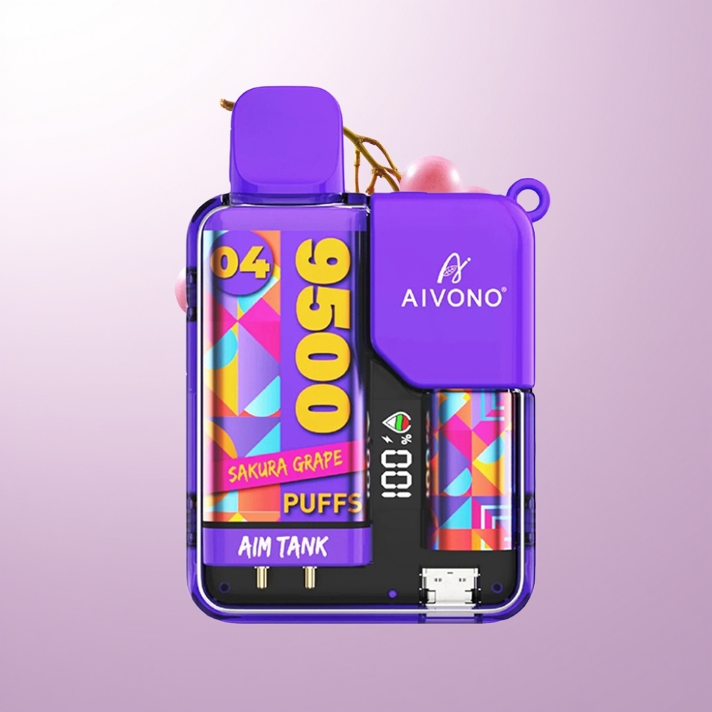 Aivono Aim Tank 9500 Puffs ডিসপোজেবল ভেপ সাকুরা আঙ্গুর 18ml
