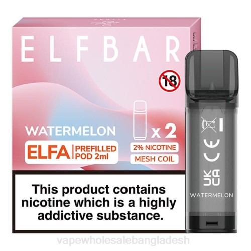 Vape Bangladesh - তরমুজ F6D8318 ELFBAR Elfa আগে থেকে ভরা শুঁটি - 2ml - 20mg (2 প্যাক)