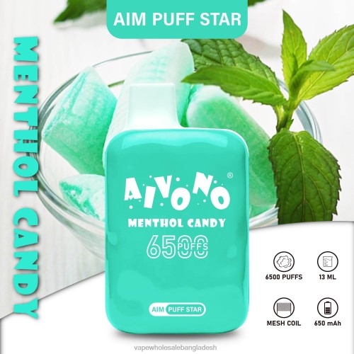 Vape Shop Bd Dhaka - Aivono AIM PUFF STAR 6500 মেন্থল ক্যান্ডি 40X0R295
